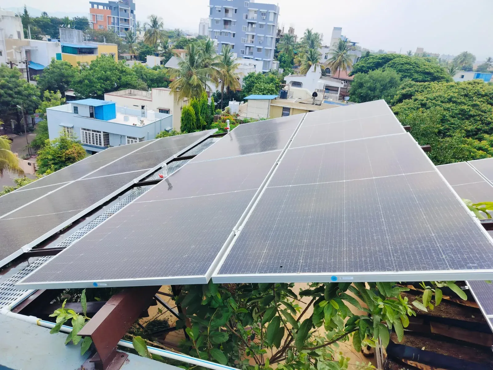 Solar panel array on industrial roof